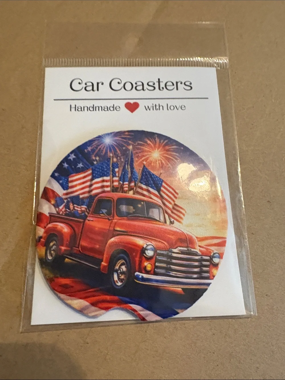 Handmade Patriotic Red Truck Car Coaster - Home Party Supplies